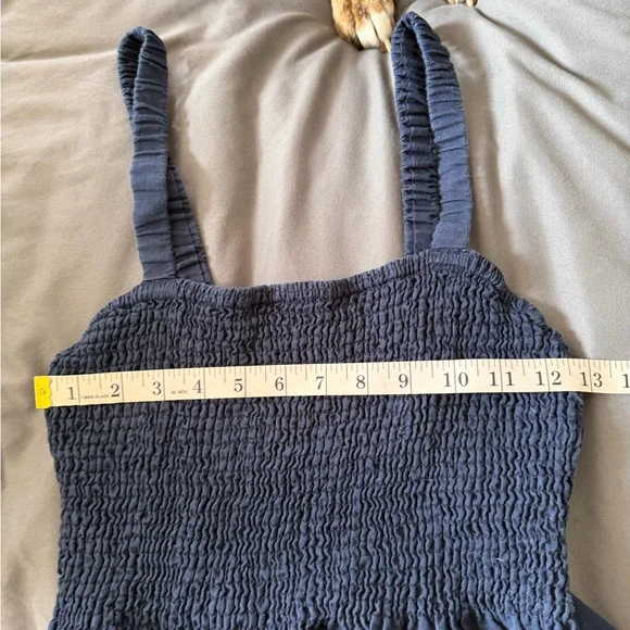 J.Crew Navy Blue Smocked Beach Dress in Linen-Cotton Blend size XS EUC - Picture 5 of 9
